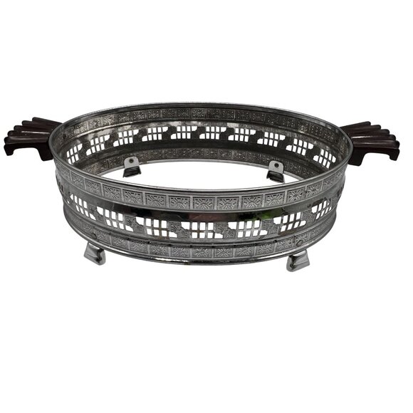 Pyrex 1.5qt Vintage Oval Glass Casserole Dish Etched Silver Plated Footed Holder - Picture 15 of 16